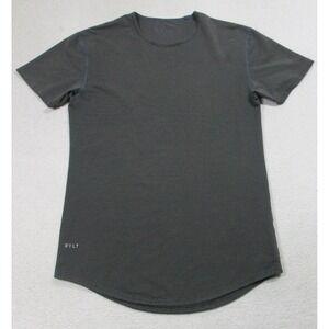 BYLT Shirt Mens Small Gray Black Stripe Curved Hem Athletic Performance Tee